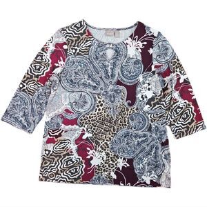 Chico's 3/4 Sleeve Polyester Knit Key Hole Neck Top Size 2